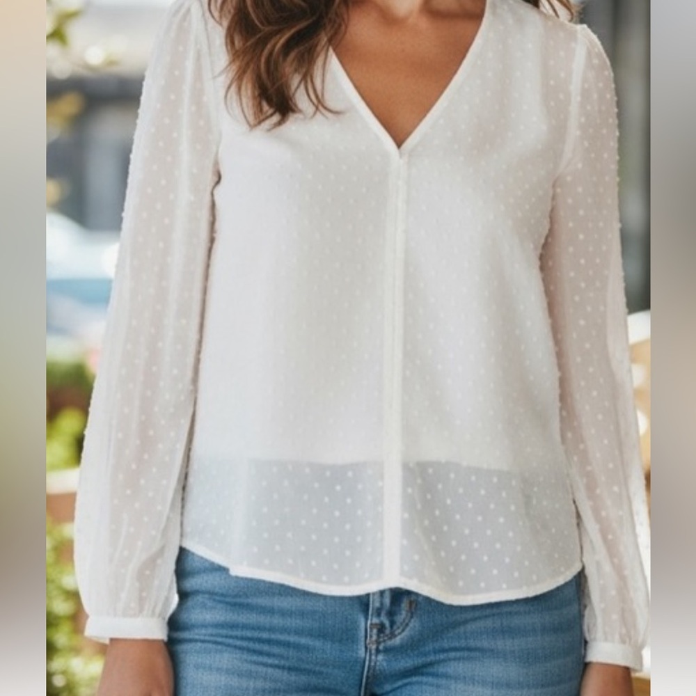 J. Crew Clip Dot V-Neck Blouse